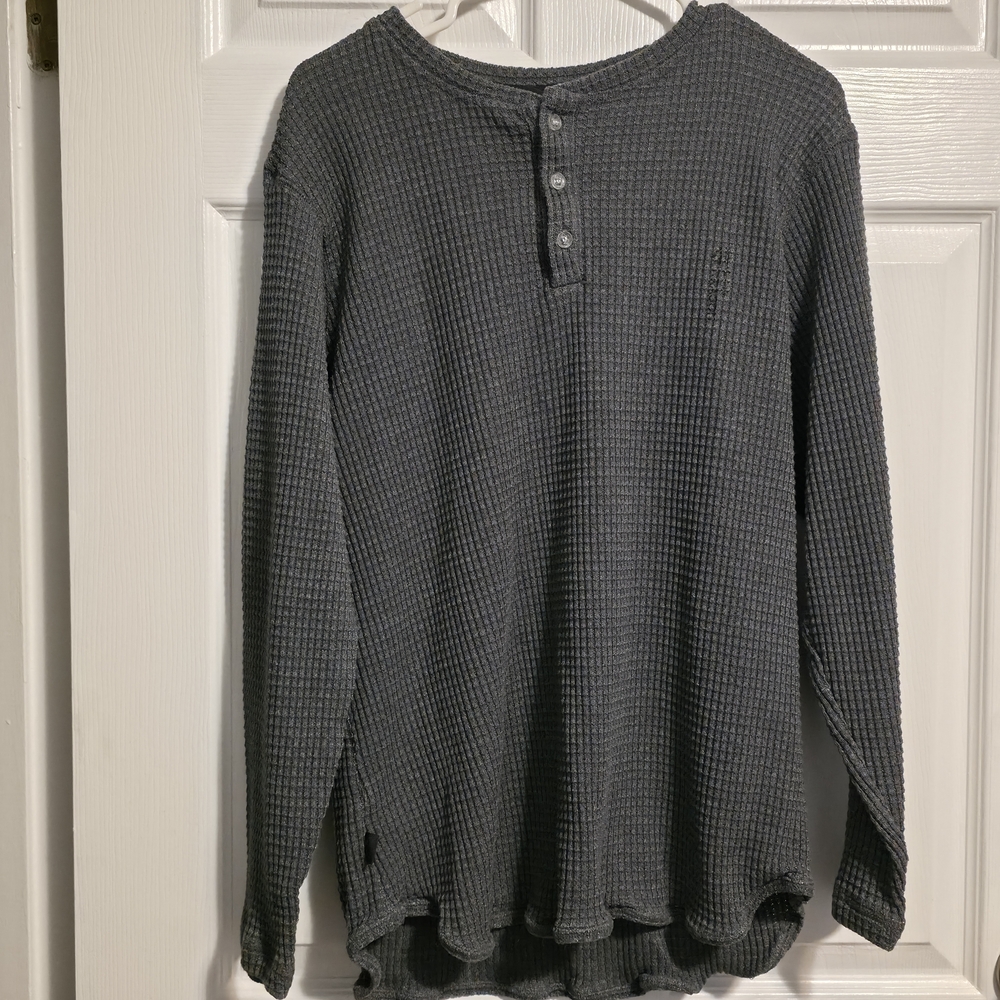 Red Dragon Gray Long Sleeve Henley Shirt